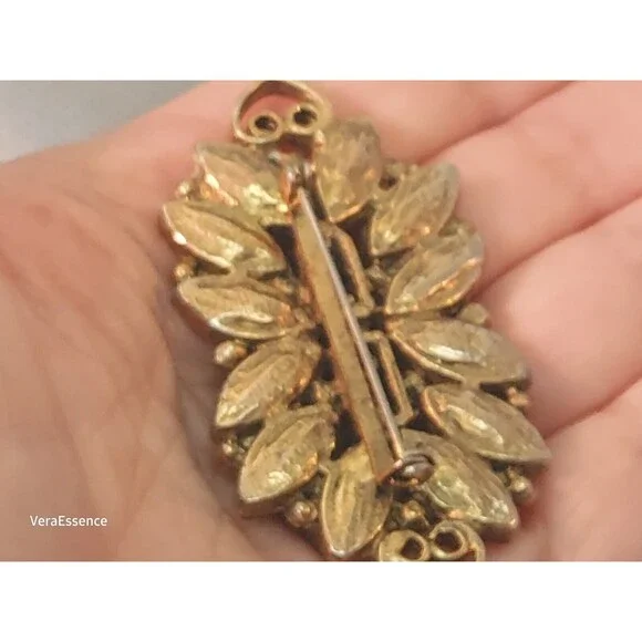 Rectangle Clear Green Victorian Revival Gold Toned Brooch Pin Vintage